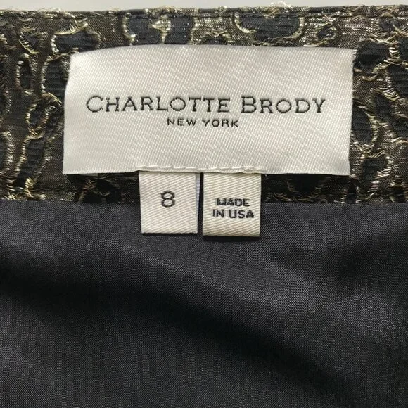 Charlotte Brody Cascade Ruffle Midi Skirt Womens 8 Black Gold High Rise Tiered